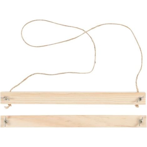 Porte-affiche en bois - A4 - Beige - 2 supports - Cordon de suspension - Bois massif