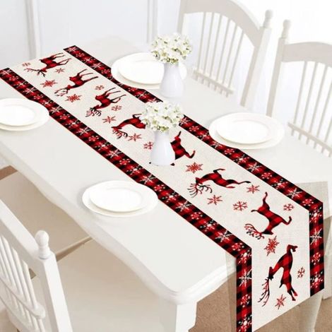 Chemin de table - - 30 x 182 cm - Rouge - Toile de jute - Décoration de Noël (1/4)