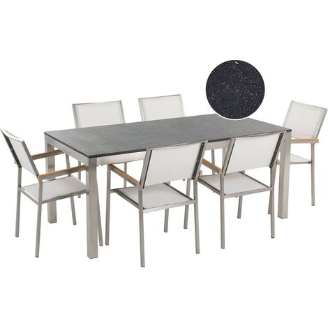 Garden Dining Set 6 Seater GROSSETO Granite Polished Black/ White (1/5)