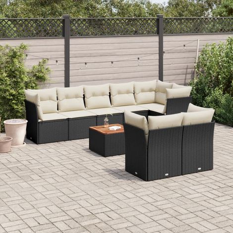 vidaXL Set Divani da Giardino 9 pz con Cuscini Nero in Polyrattan (1/3)