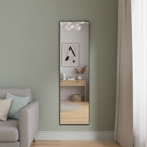 Miroir sur pied - Miroir Intégral 3 en 1, à suspendre - l.40 x H.150 cm, Pied réglable - Base antidérapante, avec cadre - noir (1/5)