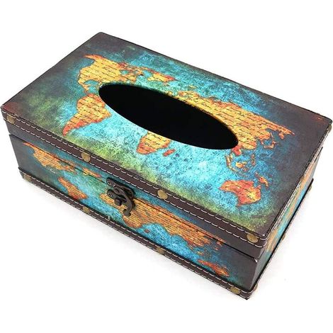 Taschentuchbox aus Holz im Vintage-Stil im Shabby-Chic-Stil, rechteckig, handgefertigt, Seidenpapierbox, Servietten-Organizer, Aufbewahrungshalter für die Abstellkammer zu Hause (1/4)