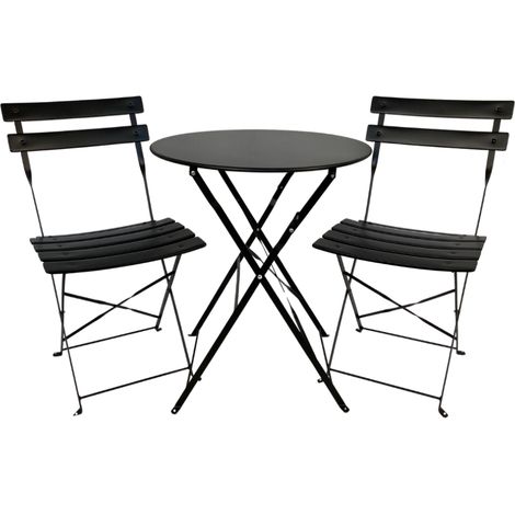 Set Tavolo e 2 Sedie Pieghevoli da Giardino per Esterno Bistrot Nero (1/5)