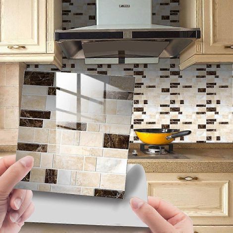 (G)25 Pièces d'autocollants muraux mosaïque auto-adhésifs pour la décoration de carreaux de céramique et de marbre, autocollant imperméable Hiser à impression brique pour salle de bain et cuisine ( (1/5)