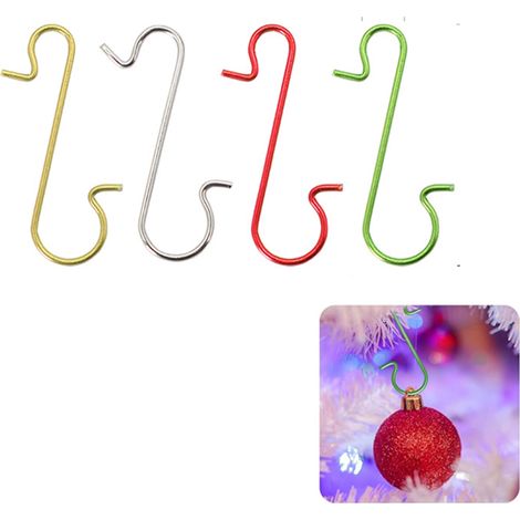 (120 Pièces) Crochets pour Boule de Noel, Crochet Sapins de Noël, Décoration Noel Maison Accessoires Métal S-Forme Mini Cintres,(Or/Argent/Rouge/Vert) (1/5)