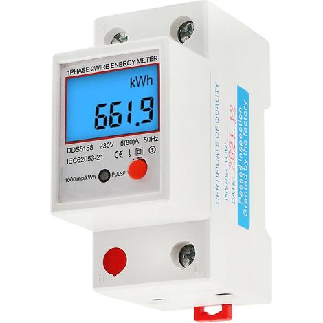 Compteur d'énergie monophasé domestique, compteur d'énergie à écran LCD rétroéclairé, compteur d'électricité kWh multifonctionnel, pour la maison (1/5)