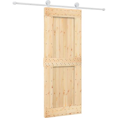 Sliding Door Natural and White 80 x 210 cm Solid Pine Wood vidaXL (1/5)