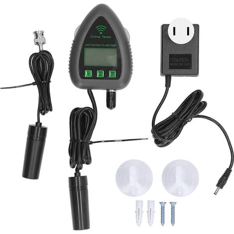 Intelligenter Wasserqualitätstester (5 in 1): pH-Wert, TDS-Wert, Salzgehalt, spezifisches Gewicht, Temperatur – 24-Stunden-WLAN-Überwachung für Aquarium und Pool (US-Stecker)