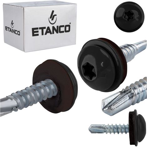 Etanco – Vis autoperceuses 4,8x22mm RAL 9005 – Acier galvanisé – Tête TORX – Pour tôles jusqu'à 3mm d'épaisseur – Lot de 250 pièces