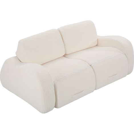 Divano modulare 3 moduli in velluto a coste beige, trasformabile in letto, 247x115x76 cm (1/5)