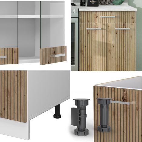 Mueble de cocina R-Line, Roble artesanal/blanco, 200 cm sin encimera, Vicco
