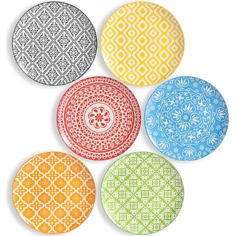 Assiette Plates Porcelaine Multicolore - Plate Ceramique de Table - Design Colorées à Dîner Ronde 25 cm - Passe au Lave Vaisselle et Micro Onde (1/5)