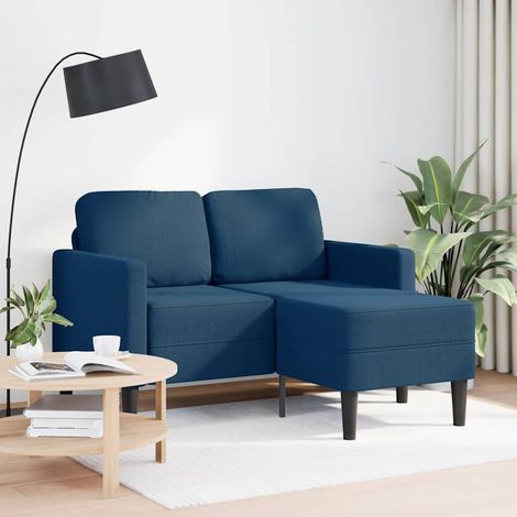 Canapé  Sofa 2 places avec méridienne en L bleu 125 cm tissu