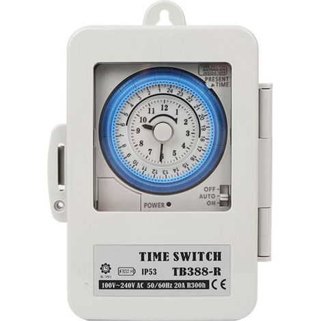 Timer meccanico, interruttore orario, TB388, PC, impermeabile, 24 ore, programmabile giornalmente, timer per illuminazione dello scaldabagno, AC 100-250V, 20A (1/5)