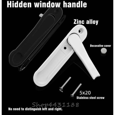 PoignéE De FenêTre Verrouillable Poignée de fenêtre cachée en alliage de Zinc blanc/noir, accessoires de quincaillerie for fenêtres, poignée d'écran avec vis en acier inoxydable PoignéEs De FenêTre Ve (1/5)
