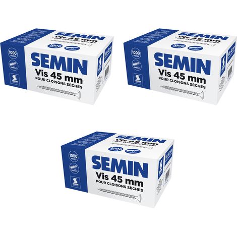 Lot de 3 x 1000 vis auto perceuse Semin pour la fixation des plaques de pâtre sur l'ossature - intérieur - 45 mm (1/5)