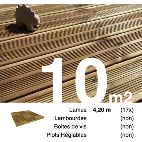Terrasseenbois.Fr – Lames de terrasse en pin autoclave marron 4,2 m – Traitement classe 3 – Réversibles rainurées et lisses – Pour surfaces extérieures 10 m²