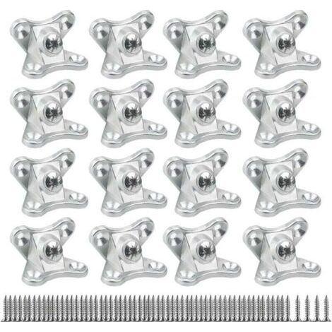 Équerre d'angle amovible - 16 pièces, connecteurs à clip papillon, équerre d'angle pour bois, placage (avec 64 vis) argent (1/4)