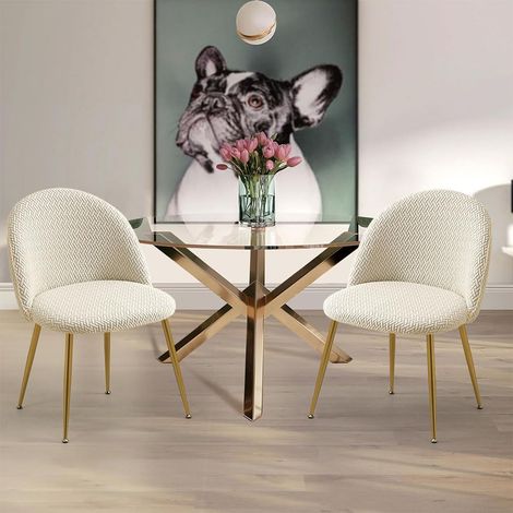 Housse de Chaise Salle à Manger Scandinave Extensible Housse Chaise Dossier Arrondi Couverture de Chaise Scandinave pour Maison Mariage Hôtel 2 Pièces Beige (1/5)