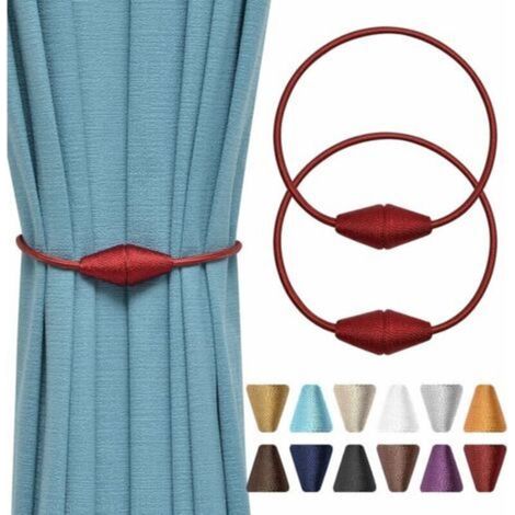 Set of 2 (wine red) handmade magnetic curtain tiebacks, practical and decorative woven rope for home and office windows (1/5)