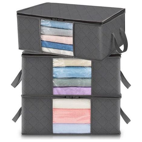 Sac De Rangement Vetement, Lot de 3 Boite Rangement Pour Vetements Sous Le Lit Pliable, Organisation Du Placard, Pour Le Stockage Couvertures Oreillers Jouets Vestes Vêtements, 50 x 35 x 20 cm (1/4)