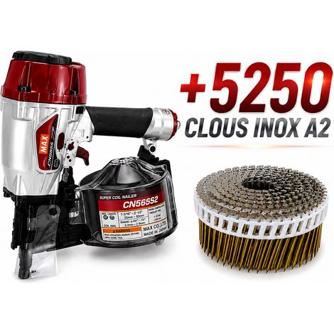 MAX CN565S2 CLOUEUR BARDAGE A ROULEAUX PNEUMATIQUE + 5250 CLOUS 2.5x55 A2 15/16°