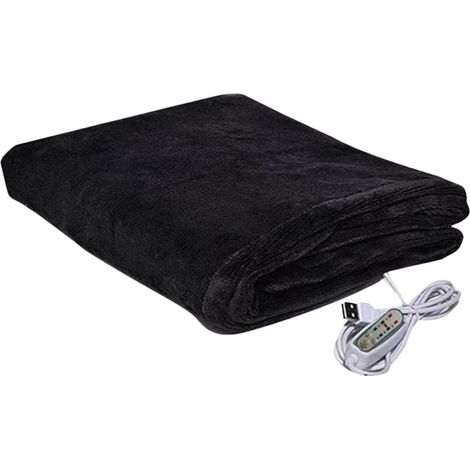 Couverture Électrique USB - Plaid Chauffant Réglable en Température - Pour Siège Bureau Canapé Lit Camping - 5 V - Matériau Peluche - Noir - 1 Pièce (1/4)