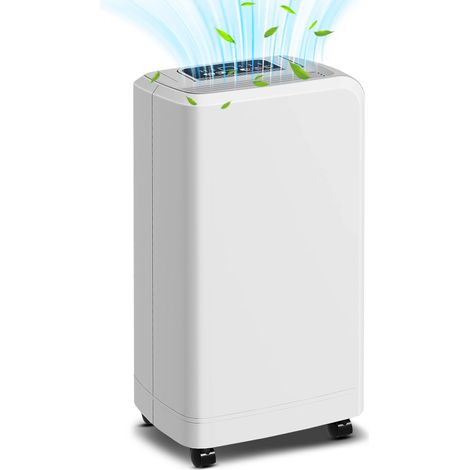 Déshumidificateur 12L/jour, réservoir 2,5L, roues, minuterie 24h, écran numérique humidité, blanc