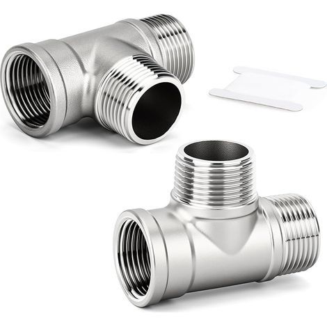 2 pièces de raccords en T en acier inoxydable 304, raccords de tuyaux à filetage BSP 1/4" mâle x mâle x femelle, adaptateur en T femelle