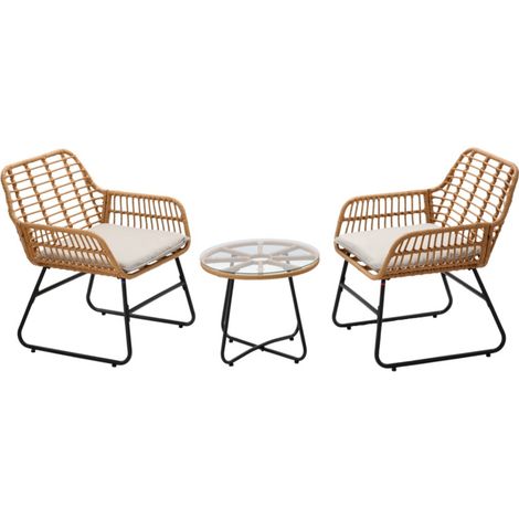 Gartenmöbel-Set HAVENA 2-Sitzer aus braunem Rattan mit grauen Kissen und einem Couchtisch