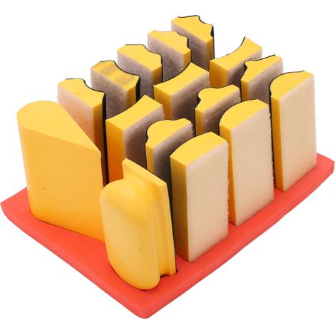Lot de 16 blocs de polissage manuels auto-adhésifs rainurés et incurvés pour le travail du bois (1/5)