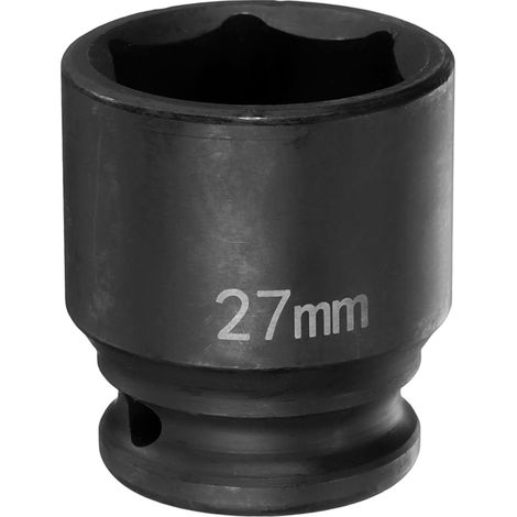 Douille à Choc 6 Points 27mm Douille Métrique 1/2" Entraînement Carré 42mm Long Douilles Hexagonales pour Écrous d'Axe de Broche en Acier Cr-Mo Phosphaté, Noir (1/5)