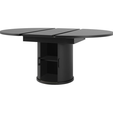 Tavolo da pranzo rotondo estensibile a ovale 118-158 cm in MDF nero (1/5)