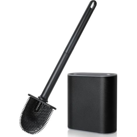 Brosse de toilette, brosse de toilette en silicone pour la profondeur avec poignée en plastique antidérapante, brosse de toilette montée au mur avec fente de ventilation pour toilette de salle de bain