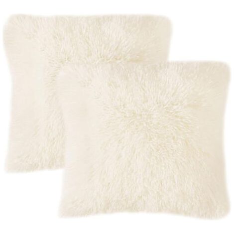 Lot de 2 Housse de Coussin de Canapé Fourrure de Luxe Decoration canapé Maison Chambre Lit Super Doux Peluche Taie d'oreiller Décorative 43X43cm Beige (1/5)