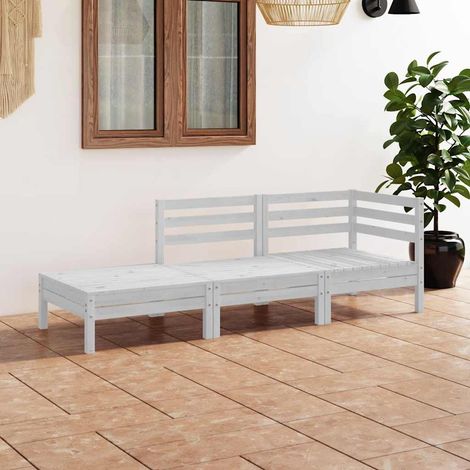 Salon de jardin 3 pièces en bois de pin massif blanc avec repose-pied - PANGIVO (1/5)