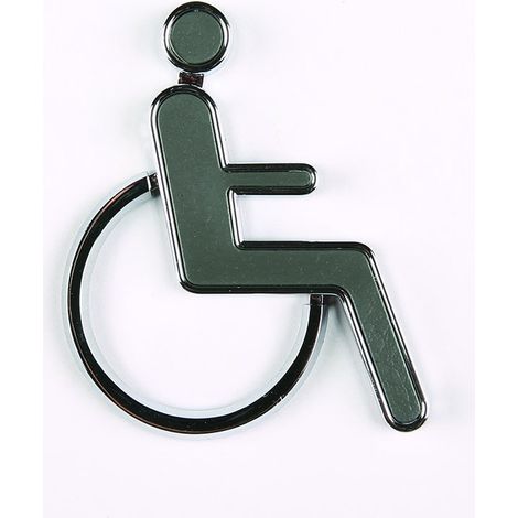 Pictogramme WC Handicapé 3D - Signalétique Toilette PMMA - Bordure chromée, relief tactile - 70x60x7 mm, adhésif double face (1/3)