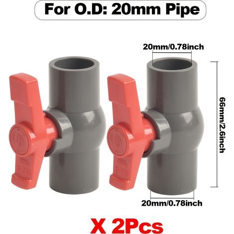 Lot de 2 vannes à bille à manchon en PVC/PE de 20 mm de diamètre intérieur, vannes à connexion rapide, raccords de tuyauterie d'eau (1/4)