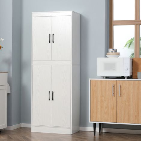 Alacena de Cocina Mueble Auxiliar con 4 Puertas y 5 Estantes Abiertos 60x36x168 cm Blanco (1/5)