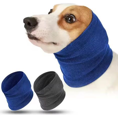 2 Pcs Haute élasticité Snood Chien,Chaude en Hiver Protege Oreille Chien,Protection de la Tête Facile à Nettoyer,Housse Anti-Bruit, Lavable,M(Gris+Bleu) (1/5)
