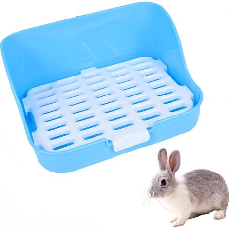Lettiera per conigli, ausilio per l'addestramento all'uso della lettiera in gabbia per piccoli animali, lettiera angolare, per conigli, porcellini d'India, criceti, cincillà (blu) (1/5)