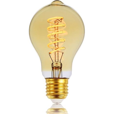 Ampoule Edison LED style vintage A60 220 et E27 à filament en spirale Ambre 4 W 240 V (1/4)