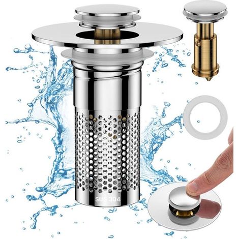 Bonde de lavabo universelle avec filtre anti-obstruction – Laiton et acier inoxydable