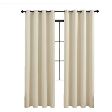 Set of 2 insulated blackout curtains, eyelet curtains, for living room and bedroom, 140x175 cm (beige) (1/5)