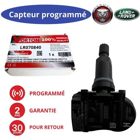 Sensore TPMS 433MHz preprogrammato nero per JAGUAR e LAND ROVER — compatibile con E-Pace, F-Pace, I-Pace, Range Rover
