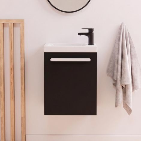 Nevada Wand-Handwaschbecken-Set mit schwarzem Wasserhahn