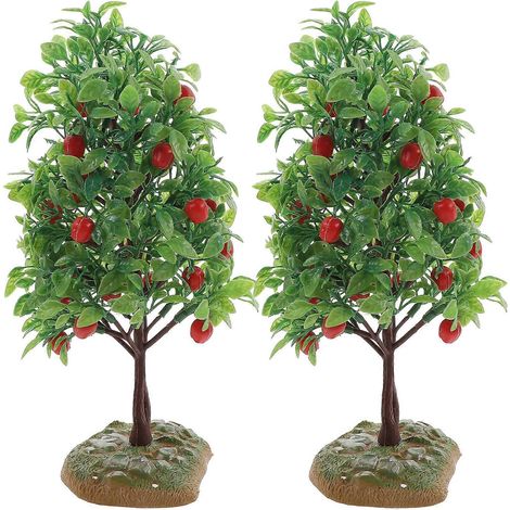 Lot de 2 arbres fruitiers artificiels décoratifs pour aménagement paysager ou décoration de table en sable-21.00X10.50X10.00CM-Green (1/3)