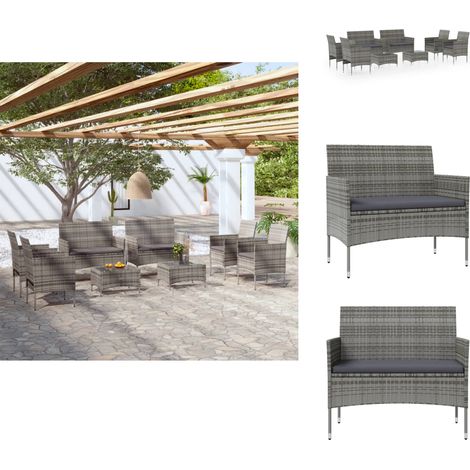 8-tlg. Garten-Lounge-Set mit Auflagen Poly Rattan Grau - Gartengeräte - Loungemöbel - Gartenmöbelsets - Outdoormöbel - Rattanmöbel (1/5)