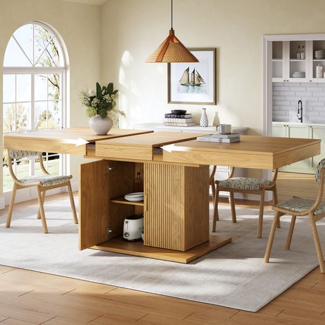 Ausziehbarer Esstisch 140/180x90x75,2 cm aus MDF in Holzoptik mit Stauraum – MEUBLIV (1/5)