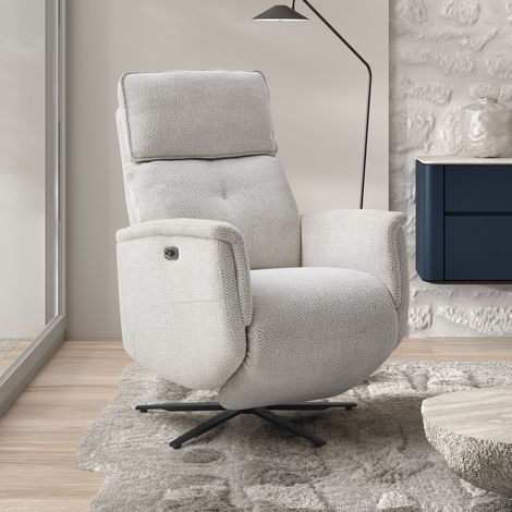 Fauteuil de relaxation électrique en tissu écru chiné (1/5)